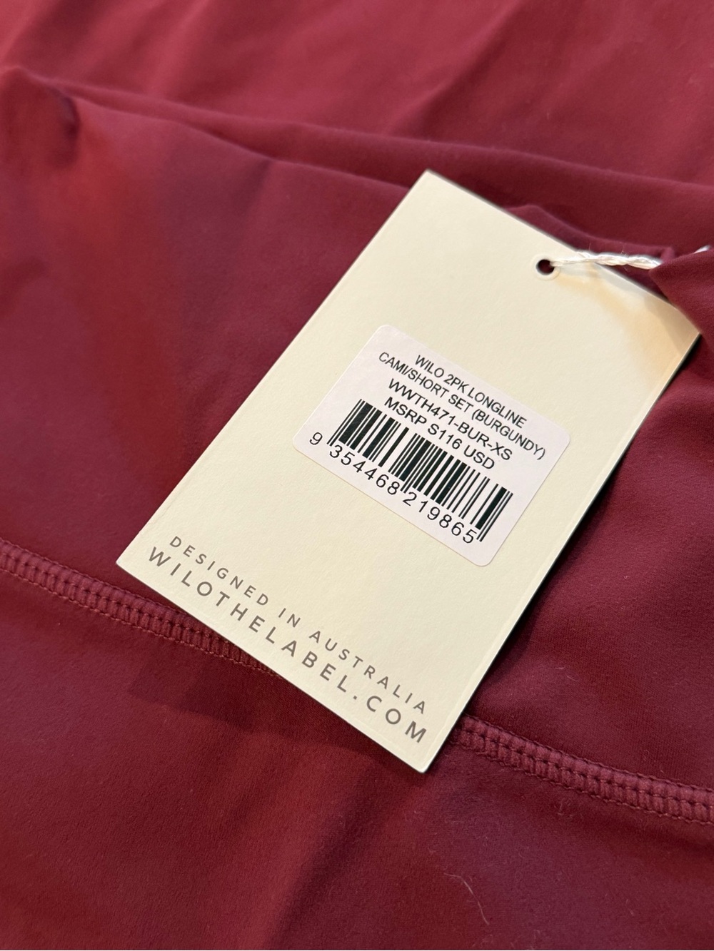 Wilo The Label Longline Cami Biker Short Set Burgundy XS NWT - Picture 9 of 9